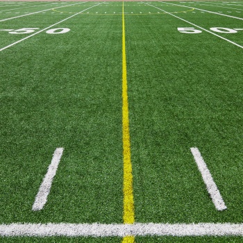 American football field at the fifty yard line