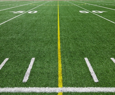 American football field at the fifty yard line